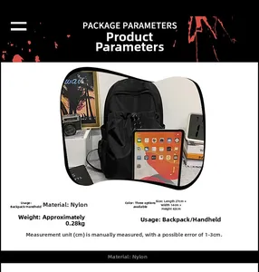 Size specifications of the lightweight nylon backpack showing dimensions 27x14x42cm