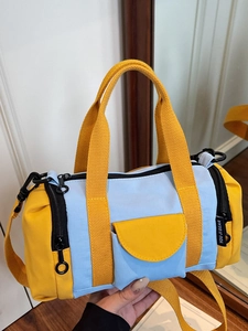 Minimalist Nylon Cylinder Shoulder Bag For Women Contrast Color Boston Bag Large Capacity Crossbody Bag Casual Daily Travel Bag