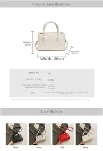 Detailed size parameters and multi-color options for this minimalist PU leather handbag
