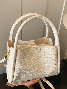 Sac Seau en Cuir PU à Texture Tissée pour Femmes Sac à Bandoulière Minimaliste Sac à Main pour les Déplacements Quotidiens Polyvalent