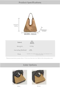 Detailed size chart and parameter guide for the large woven straw tote shoulder bag