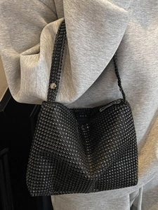 Sac hobo noir chic orné de strass brillants avec cristaux pour la mode de soirée féminine