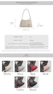 Size specifications and six color variants of the woven texture shoulder bag for women