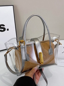 Sac fourre-tout transparent en PVC de style japonais avec pochette tissée et bandoulière