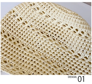 Detailed close-up showing the hollow woven texture and beige cotton rope of the summer handbag