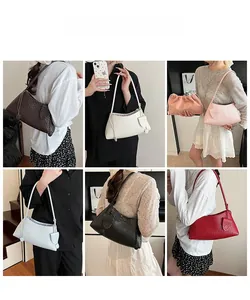 French vintage hand-woven shoulder bags shown in six different colors on models