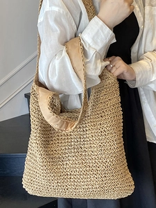 Borsa tote in paglia intrecciata con tracolla per vacanze al mare e viaggi estivi