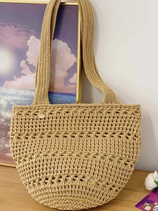 Women Hand Woven Crochet Hollow Shoulder Bag Summer Beach Holiday Tote Bag Large Capacity Minimalist Casual Handbag