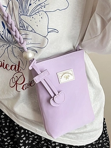 Sac à bandoulière violet clair en cuir PU avec sangle tissée et décorations perles