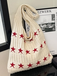 Borsa Tote in Maglia Vintage con Stella per Donna Borsa a Tracolla Casual all'Uncinetto per Vacanze al Mare Grande Capacità