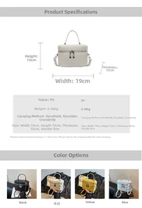 Tableau des tailles détaillé et options de couleurs pour sac cosmétique vintage en PU