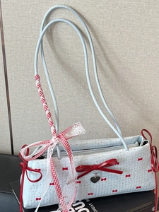 Borsa Sottobraccio Donna Dolce Fiocco Ciondolo a Cuore Retrò Gingham Pizzo Tessuto Tracolla Moda Quotidiana Pendolare