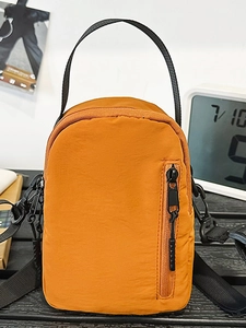 Outdoor orange nylon bucket crossbody bag with drawstring for hiking and cycling