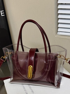 Chic transparent PVC tote bag with burgundy leather inner pouch and golden metal clasp