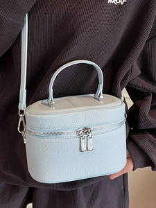 Sac seau bleu d'eau avec motif litchi, fermeture éclair argentée et bandoulière