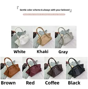 Collage of large leather tote bags in seven various colors for summer fashion
