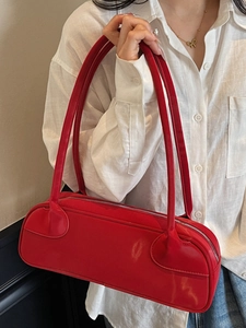 2025 large red leather Boston handbag and chic underarm shoulder bag for women style