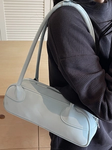 2025 Large Boston shoulder bag in soft light blue faux leather with dual long handles