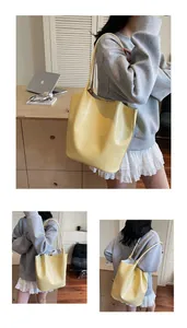 Detailed close-up showing the yellow crocodile pattern and texture of this tote bag
