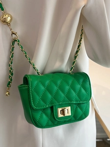 Chic green quilted faux leather crossbody bag with gold chain and ball ornament