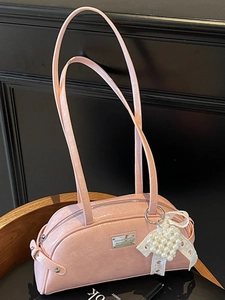 Sac Sous le Bras de Style Coréen Femme Nœud en Dentelle Pendentif Cœur Künstliche Perle Sac à Épaule en Cuir PU Brillant Boston