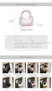 Detailed size specifications for the pleated hobo bag with pearl bow accessory