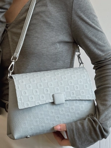 Elegant French style square crossbody bag in light grey with embossed texture for women