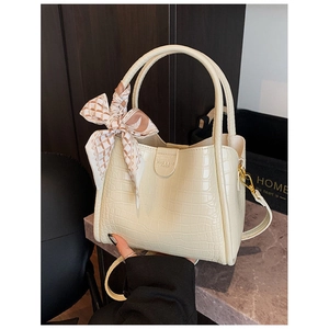 Sac Seau Élégant en Cuir PU Gaufré Crocodile Pour Femmes Avec Poignée en Foulard de Soie Sac à Épaule Bandoulière