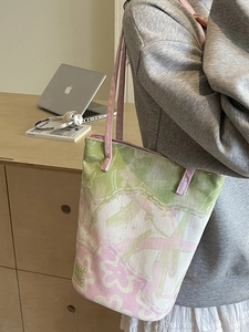 Sac fourre-tout en toile à motif floral rose et vert pour le travail et le shopping