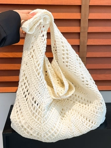 Bohemian Crochet Knit Hollow Out Tote Bag Mori Style Large Capacity Knitted Shoulder Bag For Women Summer Beach Casual Handbag
