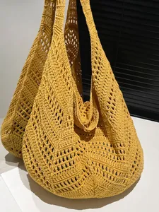 Bohemian bright yellow hollow out crochet shoulder bag with large capacity for women