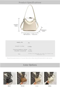 Detailed size chart and multi-color options for the stylish PU leather women's handbag
