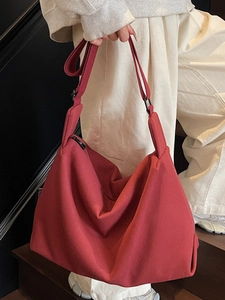 Retro large brick red canvas crossbody tote bag with wide adjustable shoulder strap