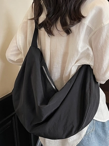 Large capacity black nylon woven hobo bag for women stylish crossbody commuter tote bag