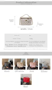 Detailed size chart and specifications for the quilted faux leather chain handbag