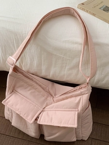 Women Casual Canvas Shoulder Bag Large Capacity Multi Pocket Crossbody Messenger Bag Minimalist Solid Color Travel Daily Tote