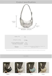 Detailed view of dumpling bag dimensions, PU fabric texture and multiple color options