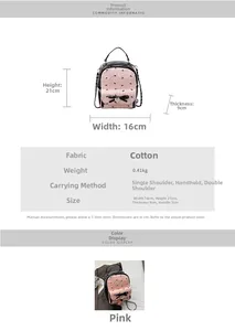 Detailed size guide and specifications for the pink seersucker bow backpack