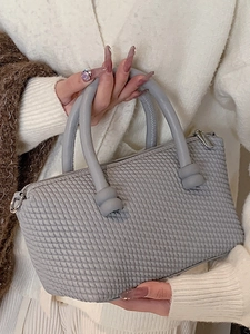 Chic light gray woven texture handbag for women with a minimalist square design