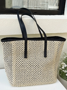 Large Straw Woven Tote Bag With PU Leather Strap Summer Beach Vacation Shoulder Bag For Women Casual Daily Travel Handbag