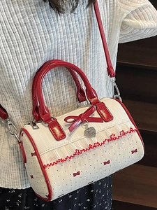 Sweet Boston bag with red bows and ruffles, crossbody style for women summer 2025