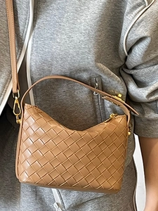 Fashionable brown woven leather crossbody handbag for women with adjustable strap