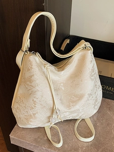 Women Large Capacity Jacquard Floral Tote Bag Urban Simple PU Leather Shoulder Bag For Daily Commute Versatile Lady Handbag