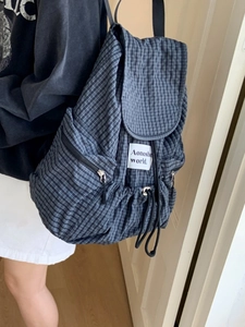 Minimalistischer Nylon-Rucksack mit Karomuster, Kordelzug und großem Fassungsvermögen