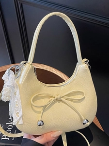 Sac sous le Bras Nœud Femme Charme Cœur Künstliche Perle Texture Plissée Vernis PU Hobo Sac à Main Bandoulière Doux Mode Quotidien