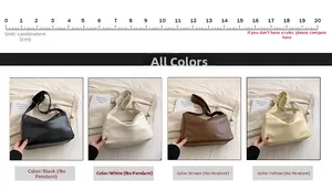 Detailed comparison of four minimalist half-moon tote bags with 20cm size measurement scale