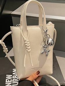 Borsa per Cellulare da Donna in Pelle PU Minimalista Urbana Piccola Borsa a Tracolla Quadrata Con Ciondolo Cane Palloncino