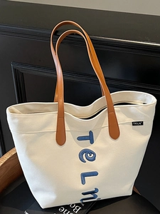 Large Capacity Canvas Tote Bag For Women 2025 Summer New Embroidered Letter Shoulder Bag Casual Commute Handbag For Daily Use