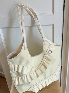 Koreanischer Stil PU Leder Rüschen Tote Bag Für Damen Sommer Mode Große Kapazität Schultertasche Casual Pendeln Unterarm Handtasche