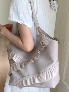 Beige Tragetasche mit Rüschenspitze und Schleife, stilvolle Sommer-Schultertasche für Damen